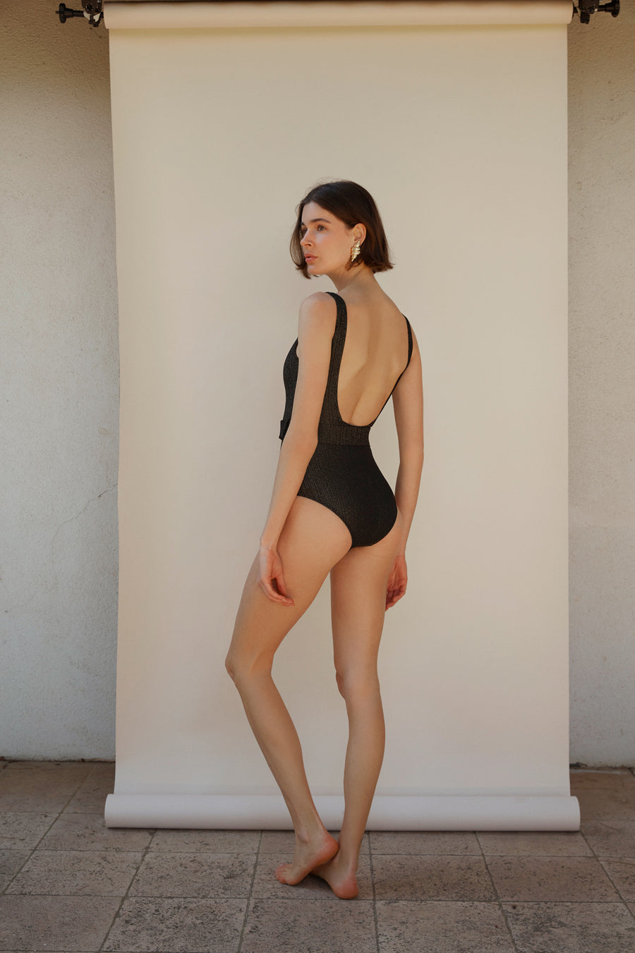 Lisa Black-Gold Glitter Textured Swimsuit