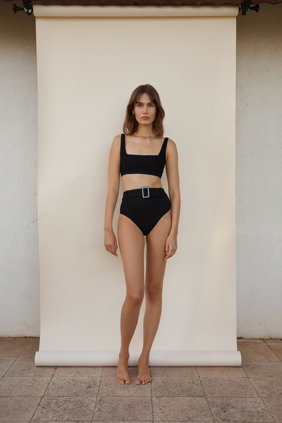 Francoise Black Textured High Waist Bikini