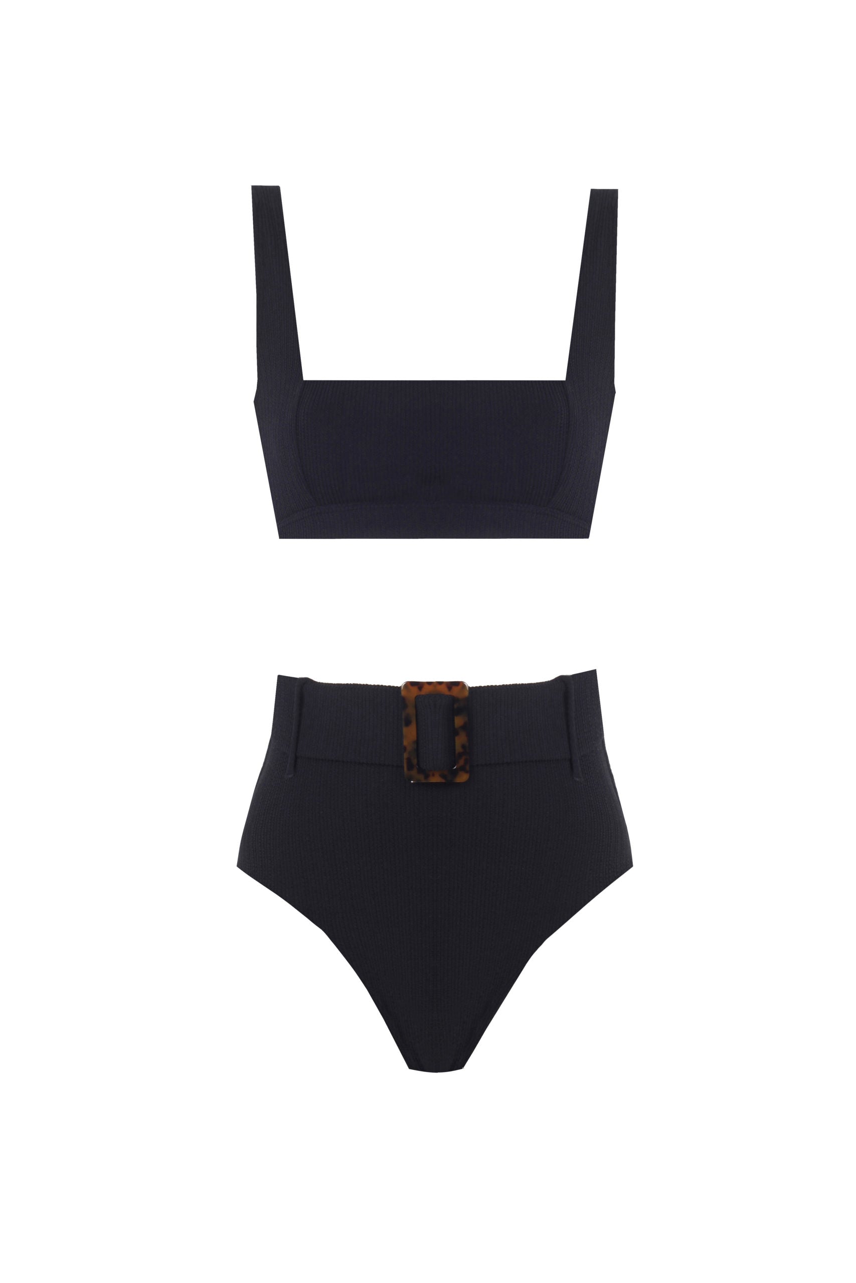 Francoise Black Textured High Waist Bikini